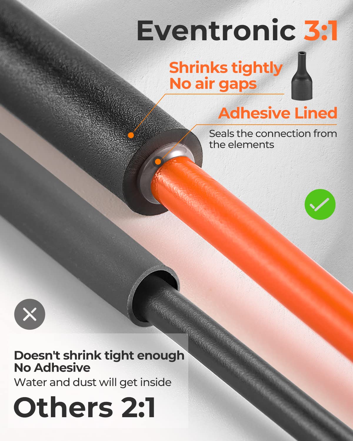 400 Pcs Heat Shrink Tubing Kit – 3:1 Adhesive-Lined Marine Grade Black Sleeves for Electrical Wire Repair