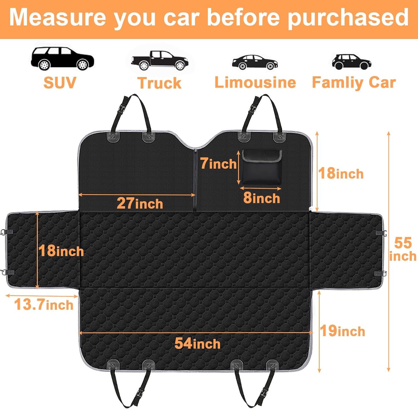 Waterproof Dog Car Seat Cover – 2025 Heavy Duty Hammock Protector for Back Seat (Black, Standard Size)
