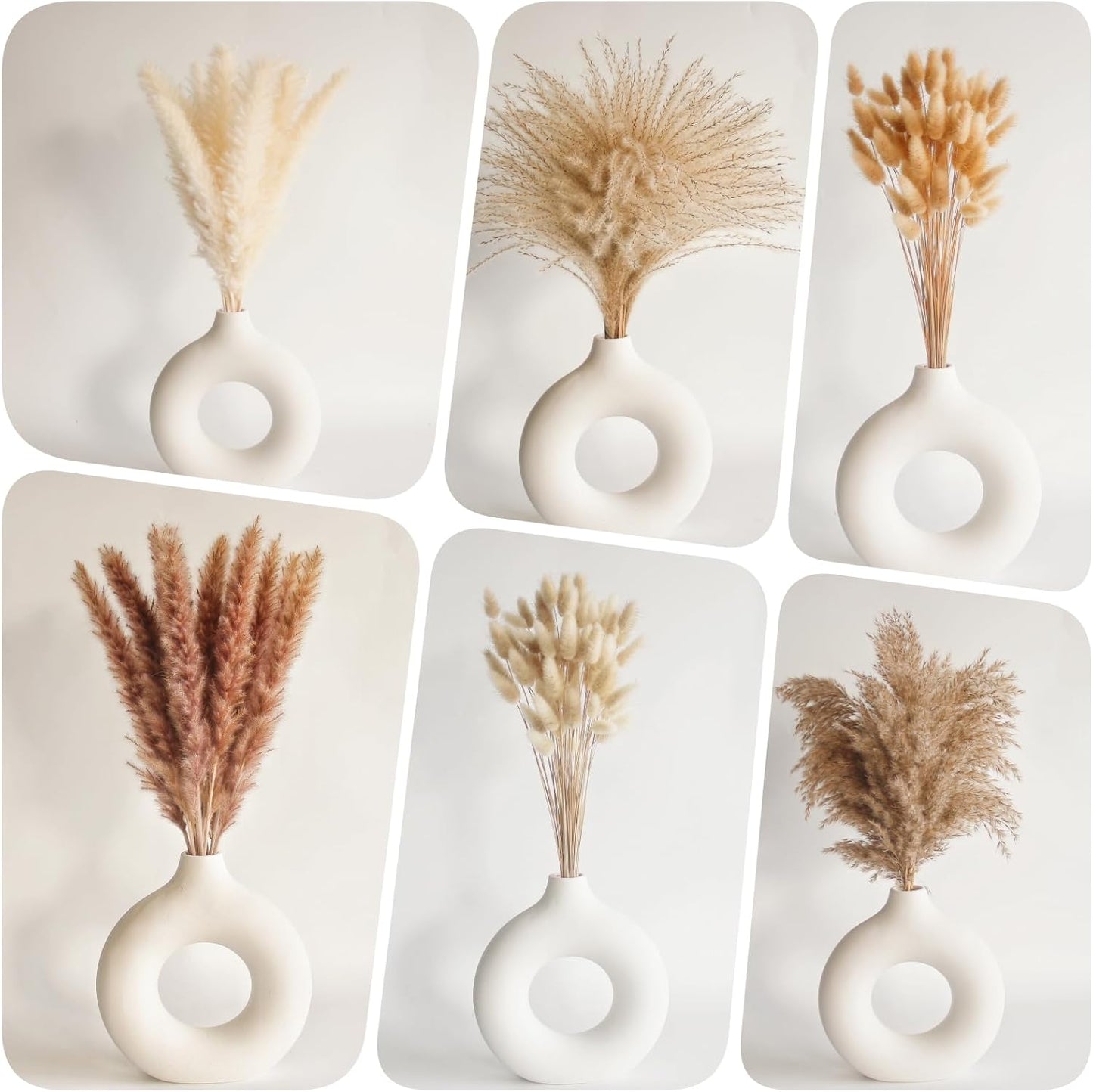 Dried Pampas Grass Bouquet – 120 PCS White & Brown Bunny Tails and Reed Flowers for Boho, Rustic, and Wedding Decor