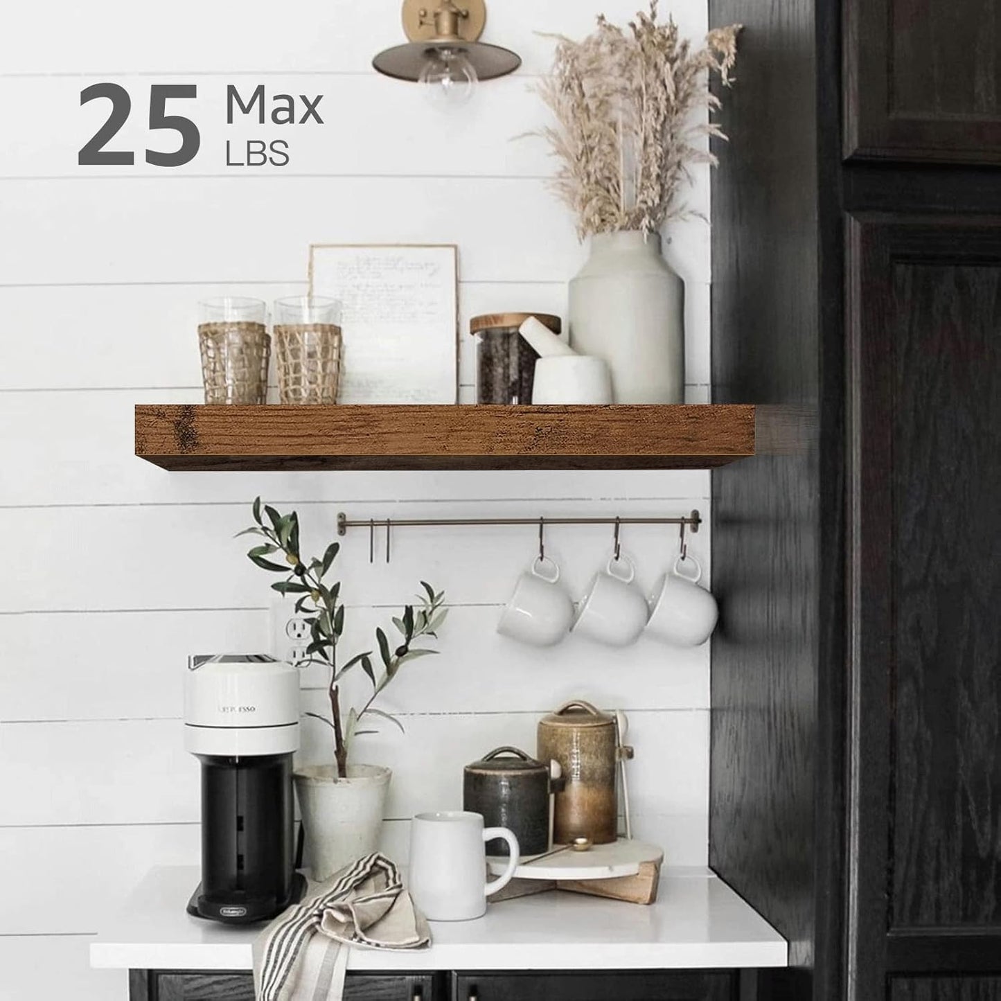 Set of 3 Floating Wall Shelves – 16" Rustic Brown Wood Hanging Shelves for Bathroom, Bedroom, Kitchen & Living Room – Farmhouse Wall Decor (015-BN3)