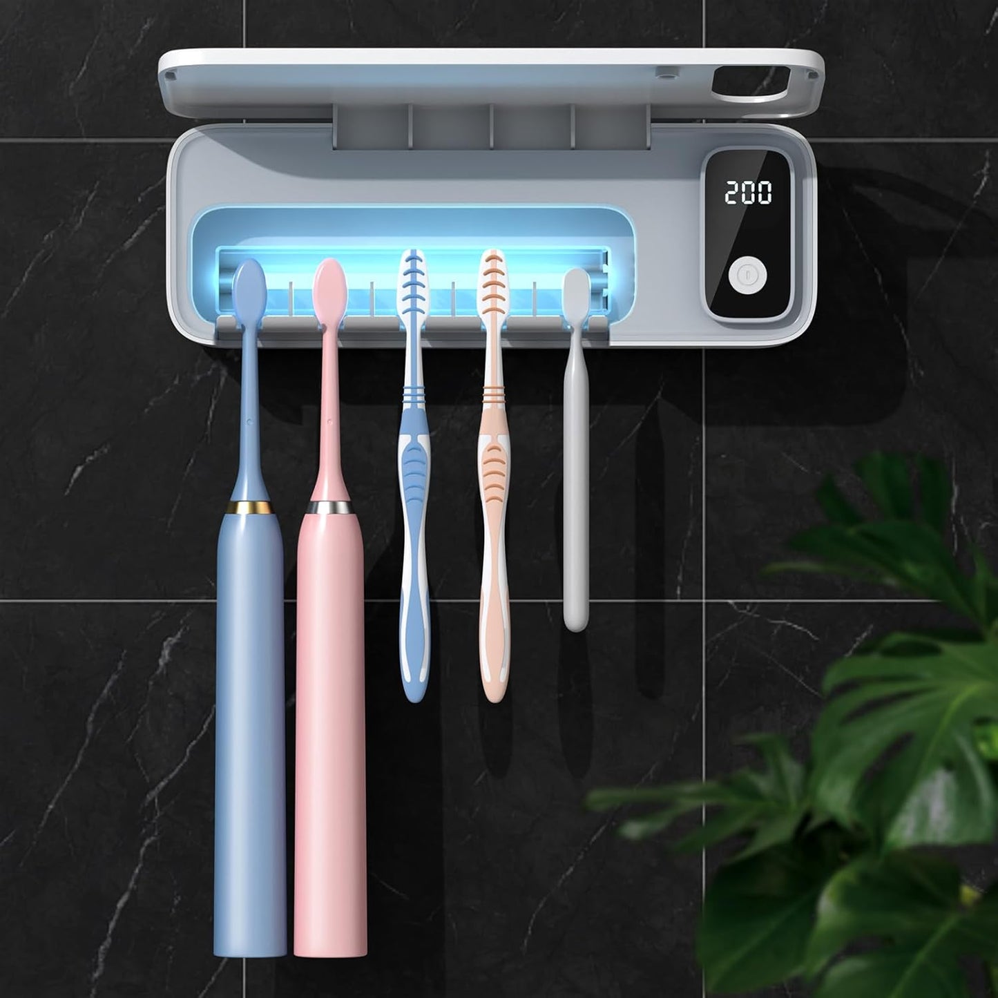StarWin™ 5-Slot UV Toothbrush Cleaner with Timer – Cordless, Wall-Mount, No Drilling Required