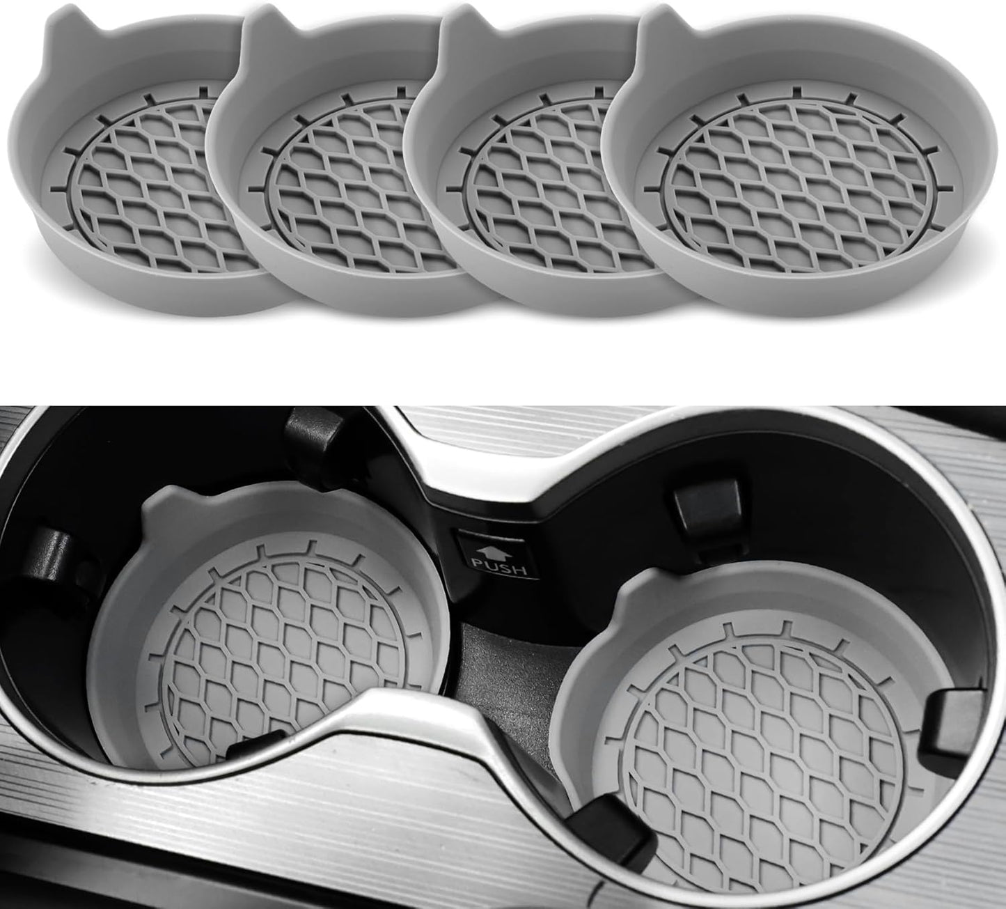 Car Cup Holder Coaster, Silicone Cup Holder Insert, Universal Non-Slip Cup Holders, Car Accessories Interior for Women and Man Interior Sets 4 Pack Black