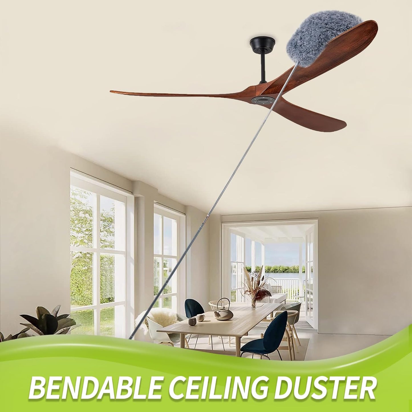 Cobweb Duster with 100" Extension Pole – Ceiling & Spider Web Brush with Washable Microfiber Head