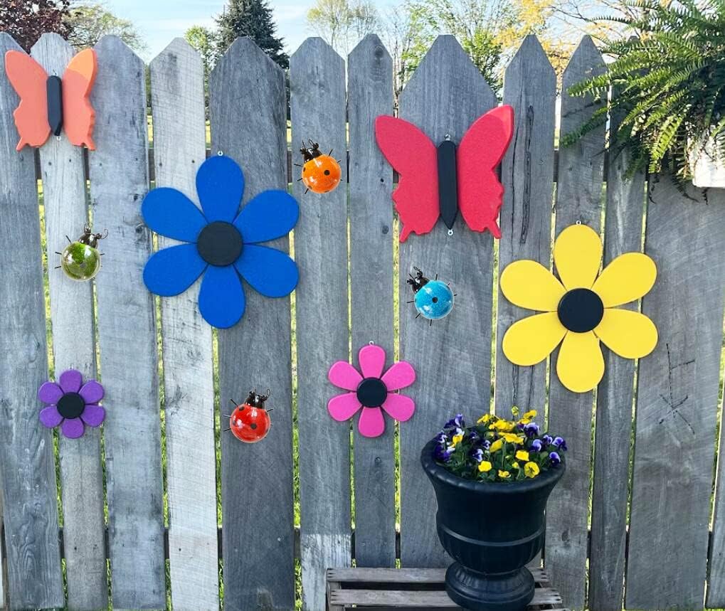 Metal Garden Wall Art Decorative Set of 4 Cute Ladybugs Outdoor Wall Sculptures