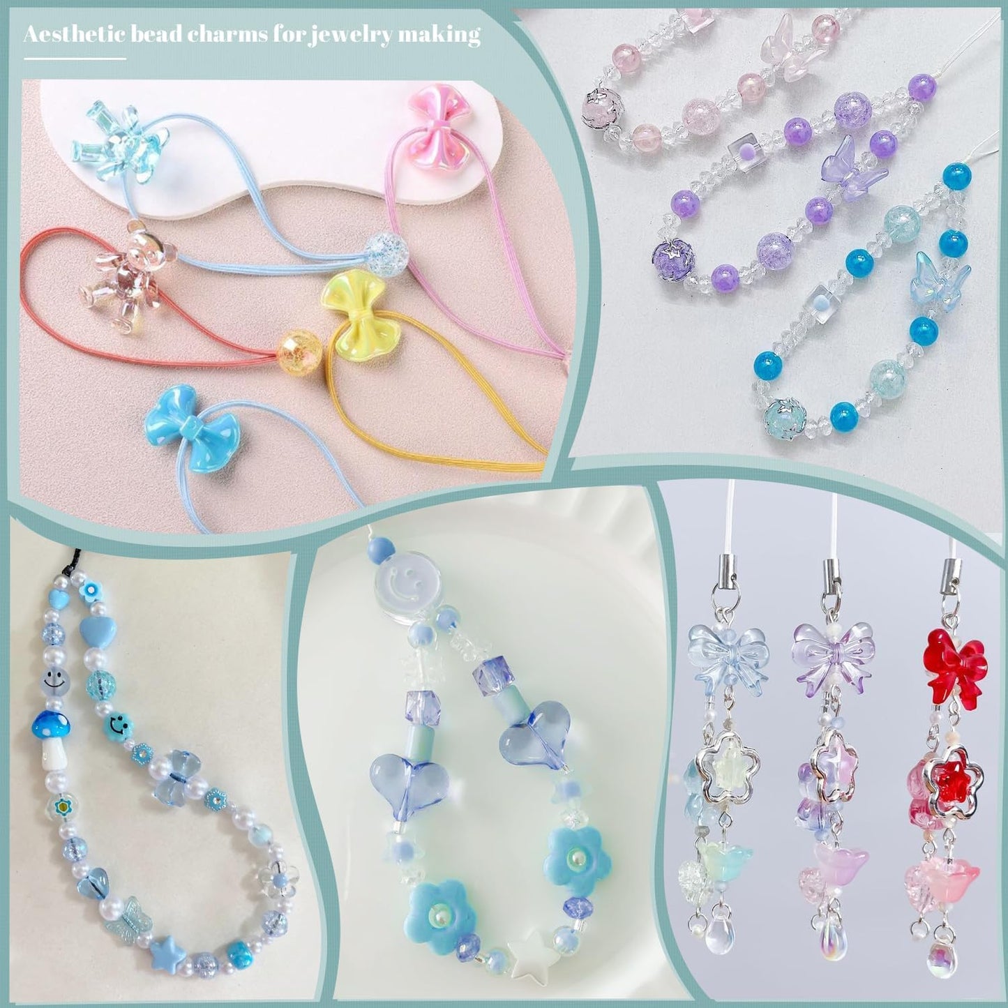 180–240PCS Assorted Acrylic Beads – Flower, Bow, Gummy Bear & Candy Charms for DIY Jewelry