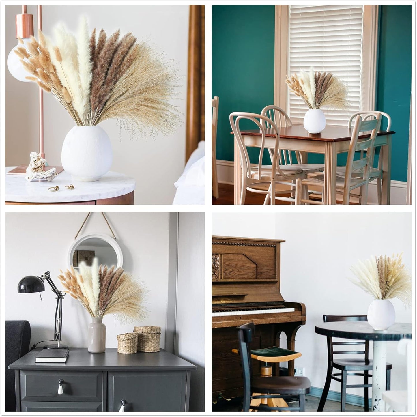 100 Stems Dried Pampas Grass & Bunny Tails Bouquet – 17" Boho Rustic Farmhouse Wedding & Home Décor (White & Brown)