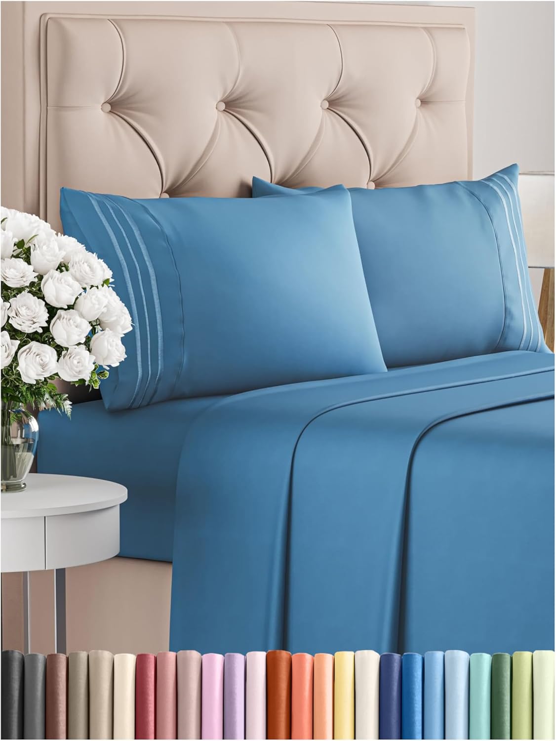 King Size 4-Piece Cooling Sheet Set – Ultra-Soft, Wrinkle-Free Luxury Bedding with Deep Pockets (White)