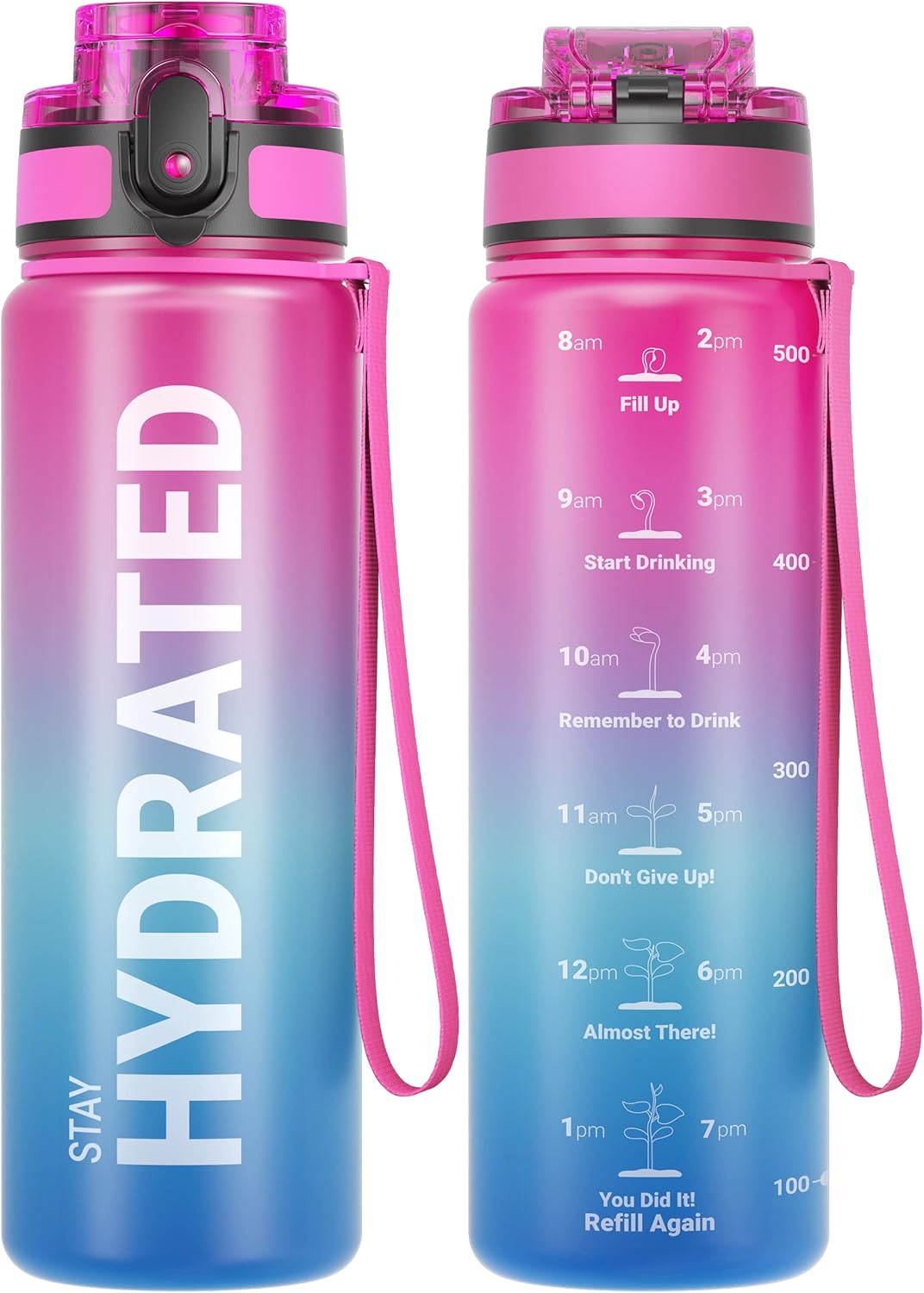 32oz Motivational Water Bottle – BPA-Free, Leakproof with Time Marker & Cleaning Brush (Wide Mouth Tritan Design)
