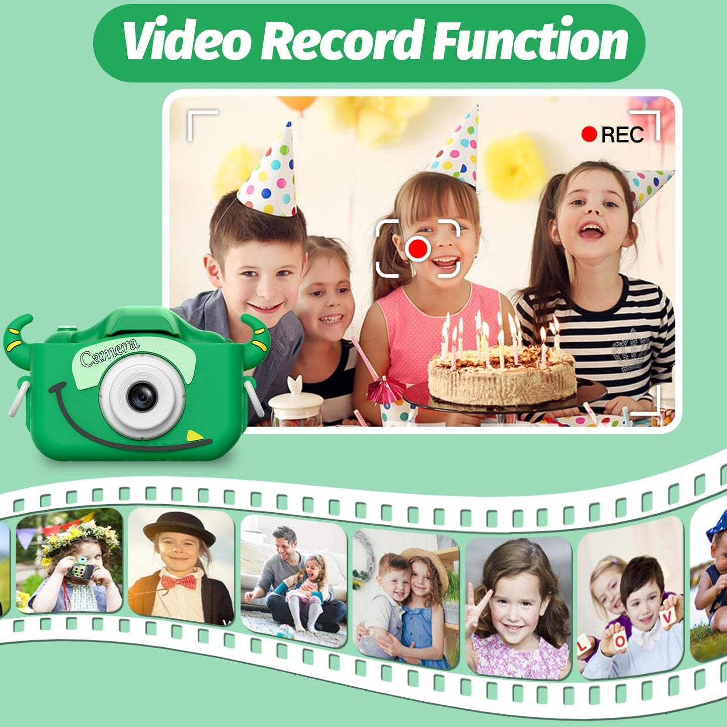 Kids Digital Camera with Cartoon Cover – Toy Camcorder for Ages 3–8 (32GB Card Included)