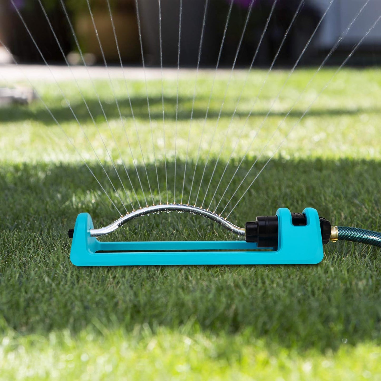Oscillating Lawn Sprinkler with 18 Brass Nozzles – Covers Up to 3,600 sq.ft (Blue)