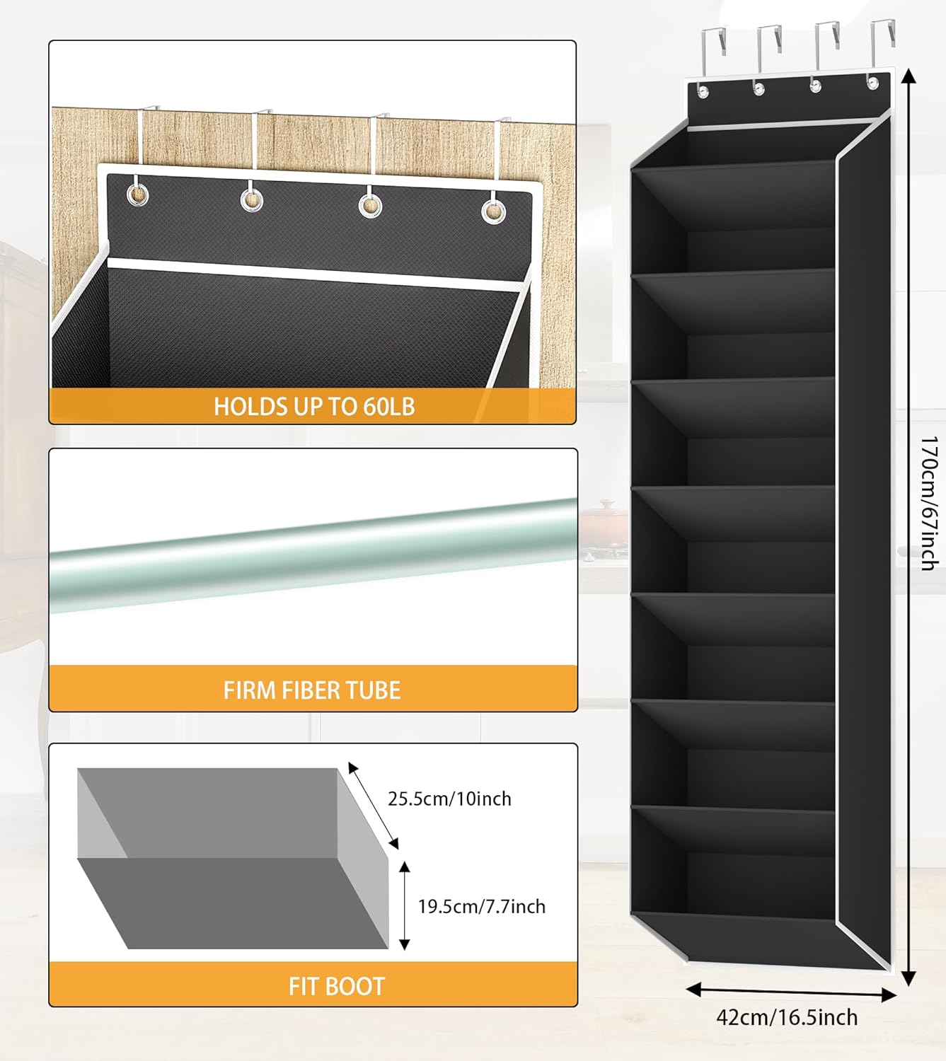 Over-the-Door Shoe Organizer – 24 Pocket Hanging Rack for Closet & Entryway (Black)