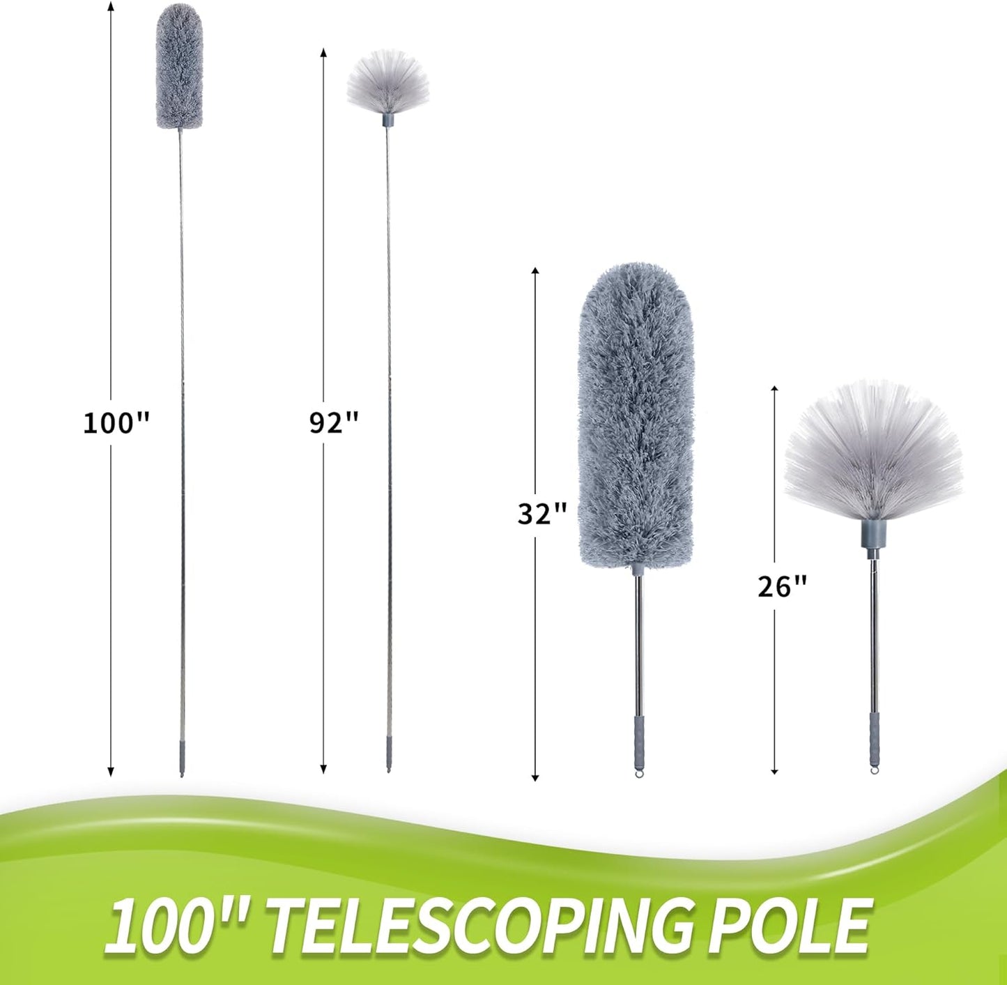 Cobweb Duster with 100" Extension Pole – Ceiling & Spider Web Brush with Washable Microfiber Head