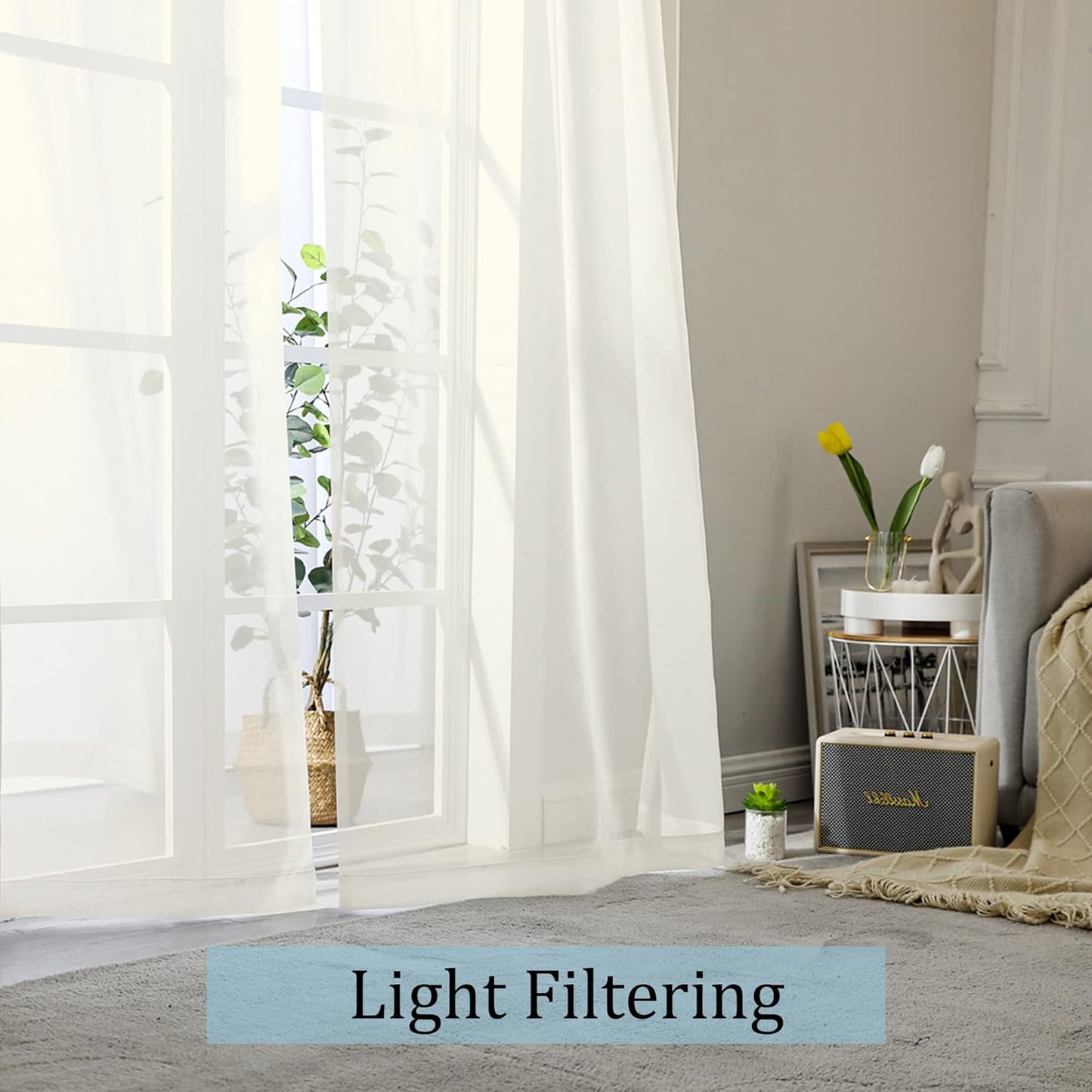 Ivory Sheer Curtains – 84" Length, 2-Panel Set with Rod Pocket for Bedroom & Living Room