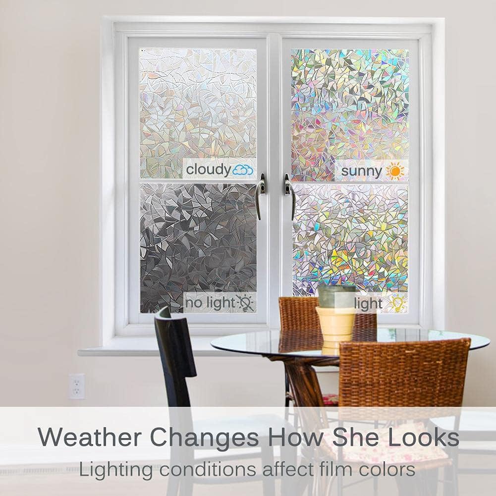 3D Rainbow Window Privacy Film – Static Cling Vinyl, Heat Control & UV Blocking (17.5" x 78.7")