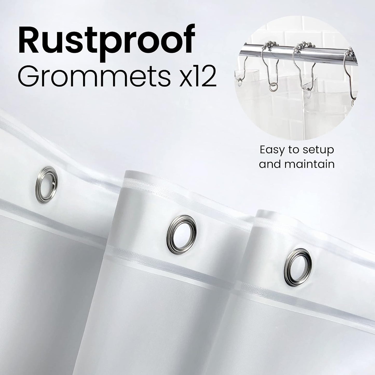 Clear Waterproof Shower Curtain – Premium 8G PEVA, Non-Toxic, Rust-Proof Grommets, 72x72"