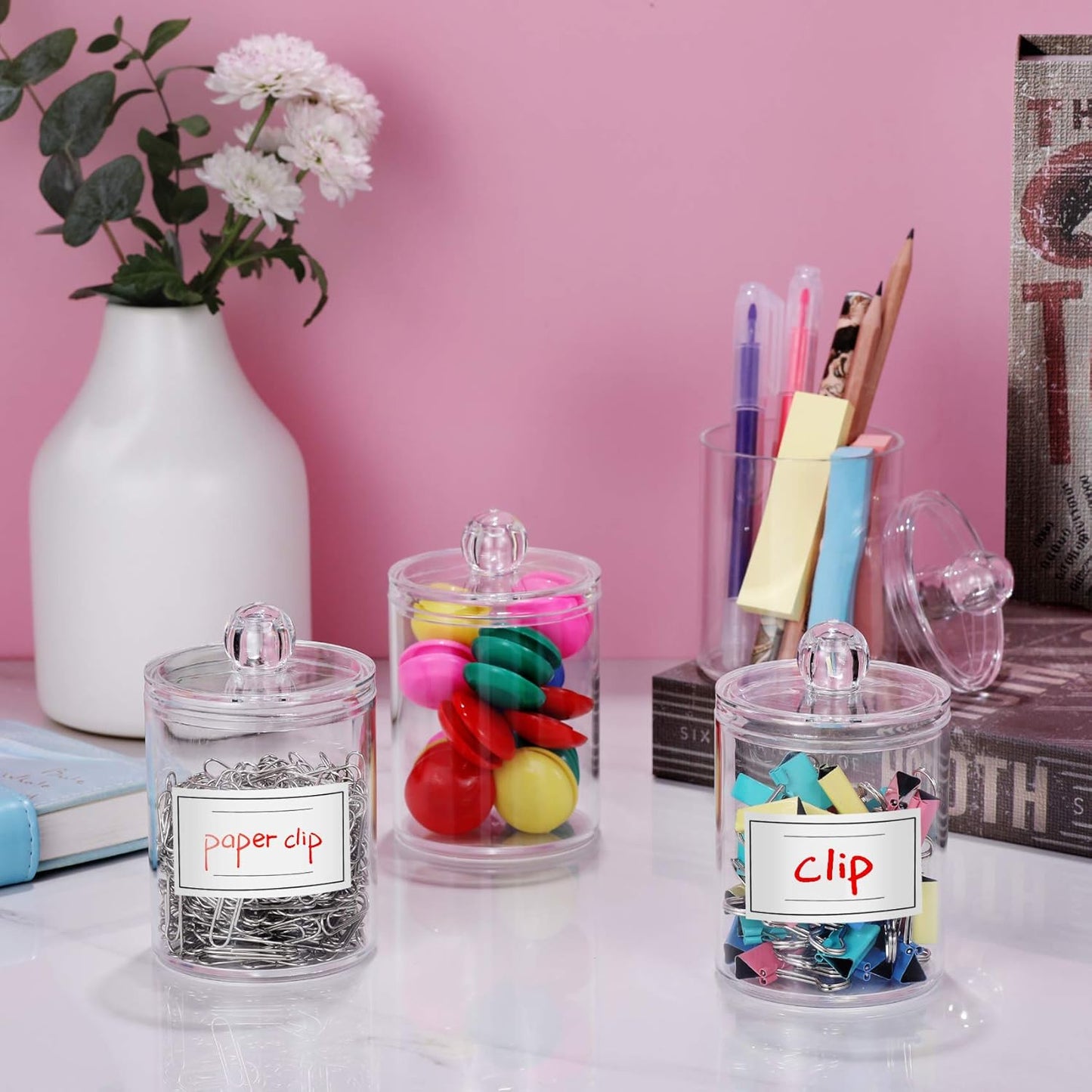 4-Pack Acrylic Qtip Holder Set – Clear Vanity Canisters for Cotton Swabs, Pads & Bathroom Essentials