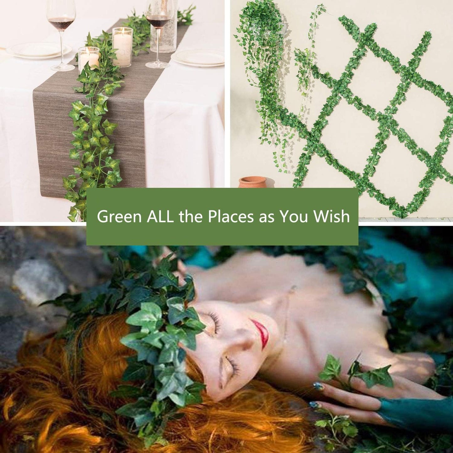 12 Pack Artificial Ivy Vines with Clips – Faux Greenery Hanging Plants for Room, Wall, Garden, or Wedding Decor