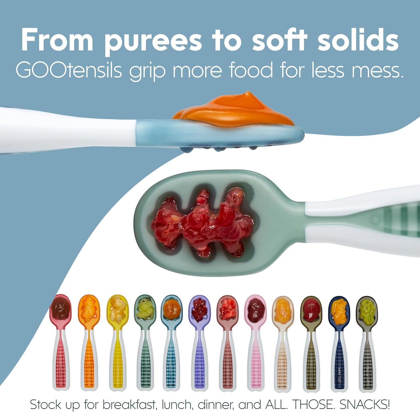 Silicone Baby Spoons – 2-Pack Pre-Spoon Self-Feeding Utensils for BLW (6+ Months, Blue/Orange)