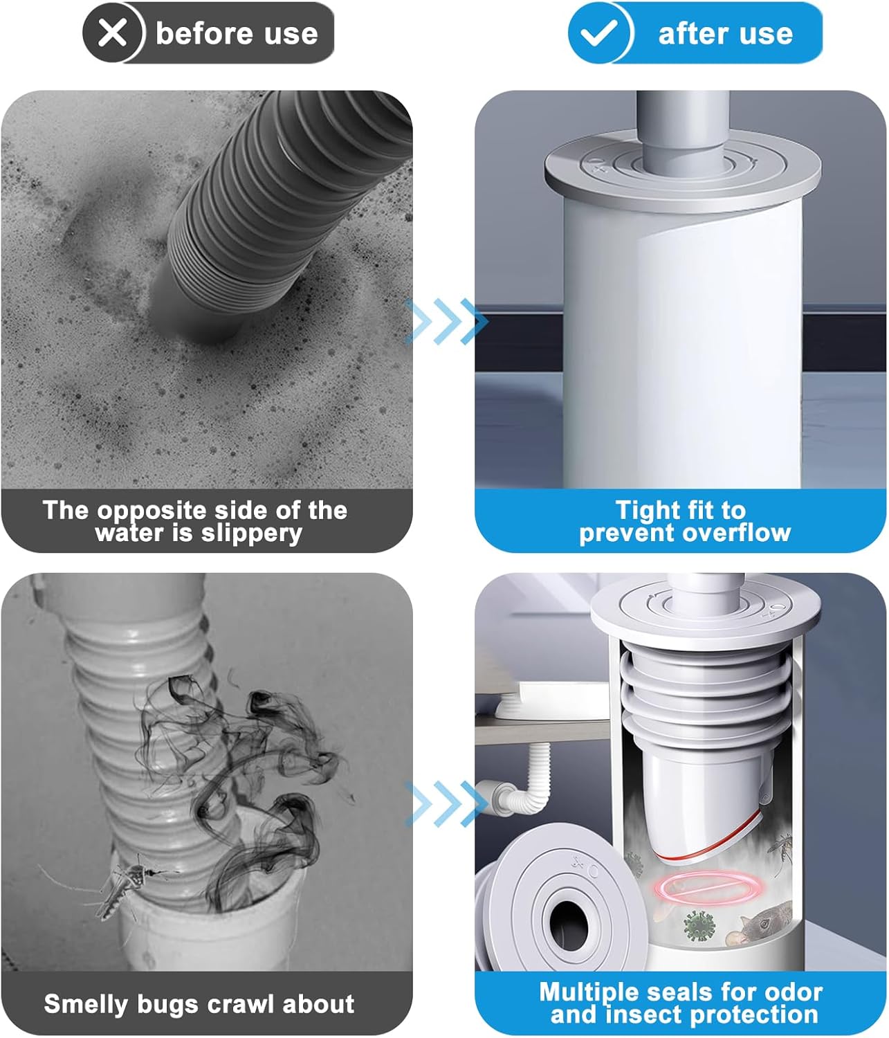 Silicone Drain Hose Seal – Anti-Odor Floor Drain Backflow Preventer (1.75–2.0")