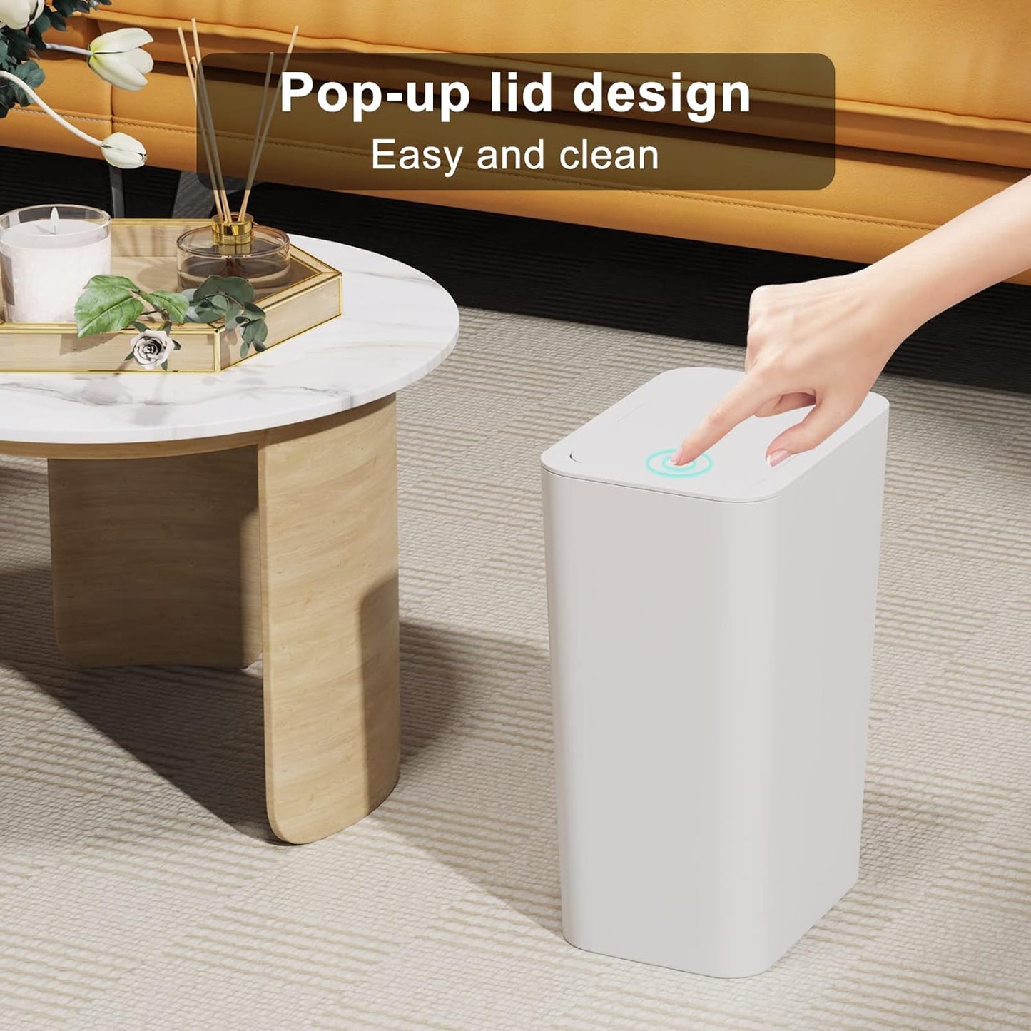 3-Pack Small Trash Cans with Lid – 10L Pop-Up Waste Baskets for Bathroom, Kitchen & Office (Off-White)