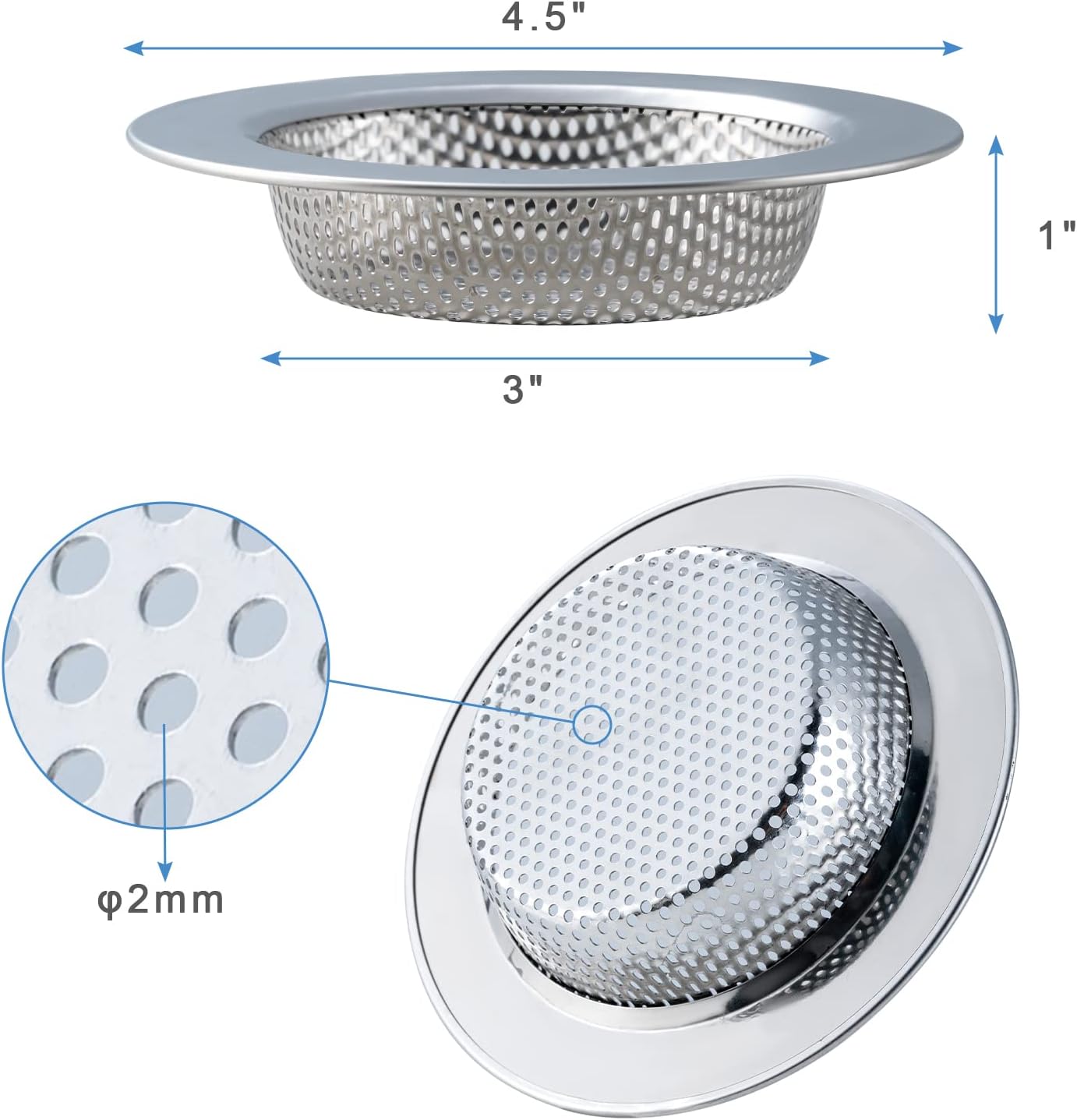 2-Pack Kitchen Sink Strainer – Upgraded Double-Layer Drain Basket, 4.5" Stainless Steel Design