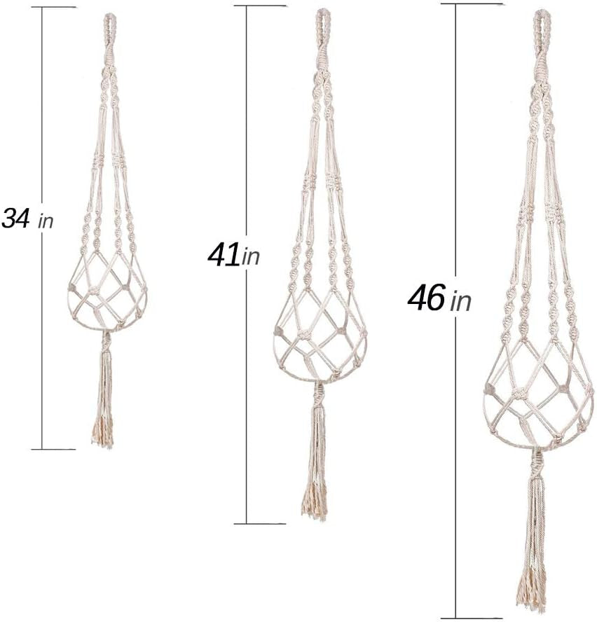 3 Pack Macrame Plant Hanger Indoor Hanging Planter for Plants Holder with 3 Hooks, Different Size for Boho Home Decor,Ivory(Pots NOT Included)