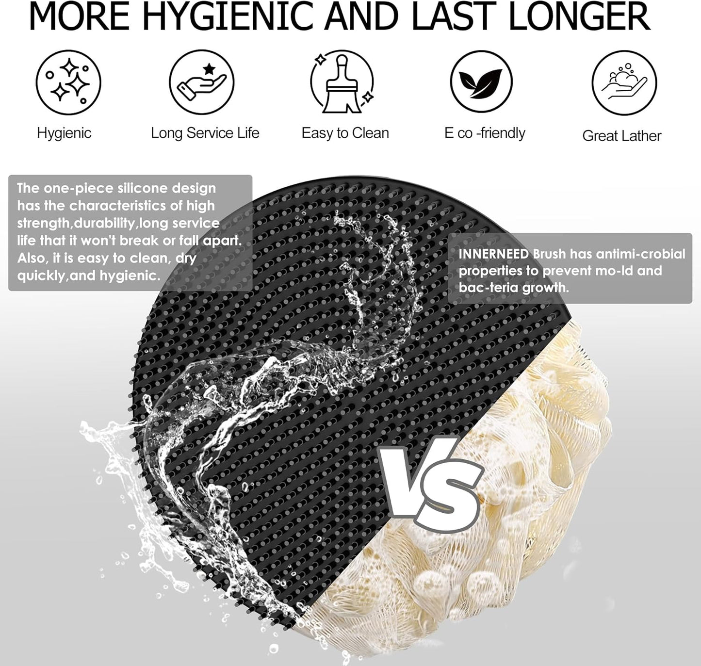 Soft Silicone Body Scrubber – Gentle Exfoliating Shower Brush for Skin Cleansing, Black