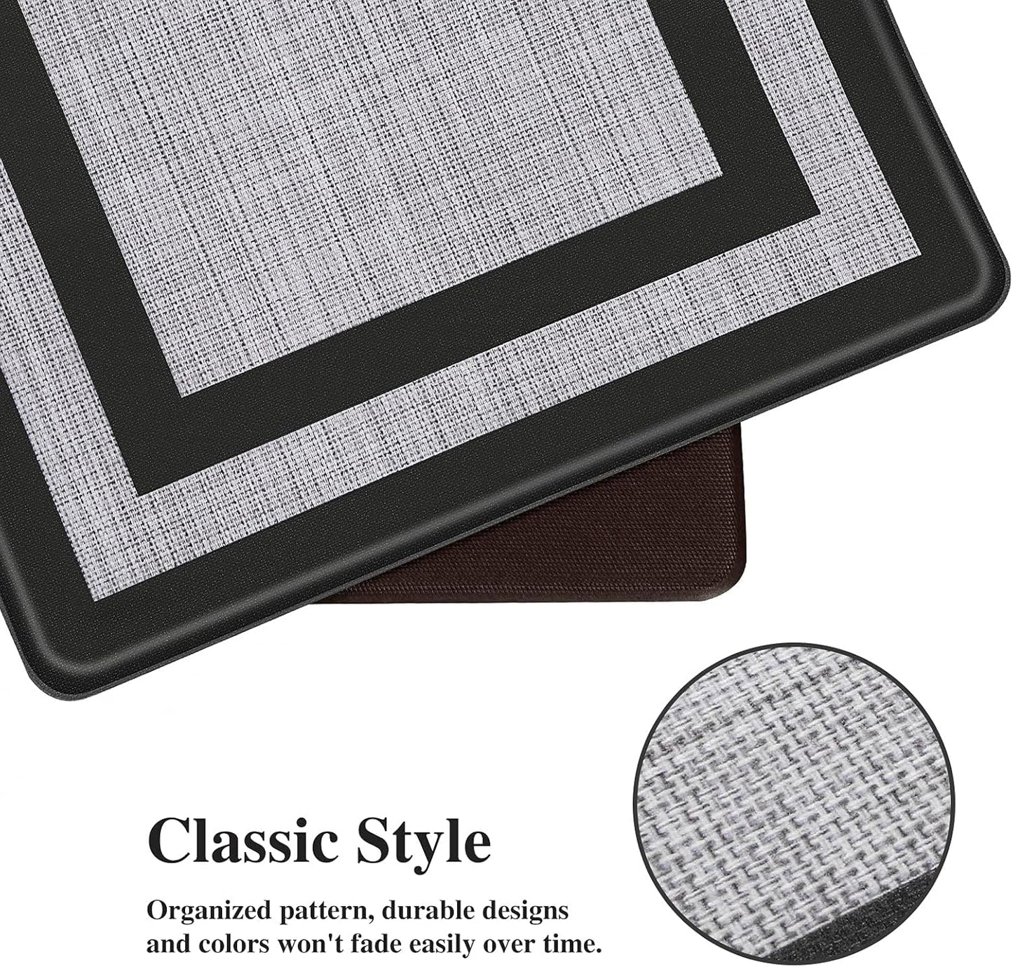 2-Piece Anti-Fatigue Cushioned Kitchen Mat Set – Waterproof, Non-Slip Ergonomic Floor Rugs (Black & Gray)