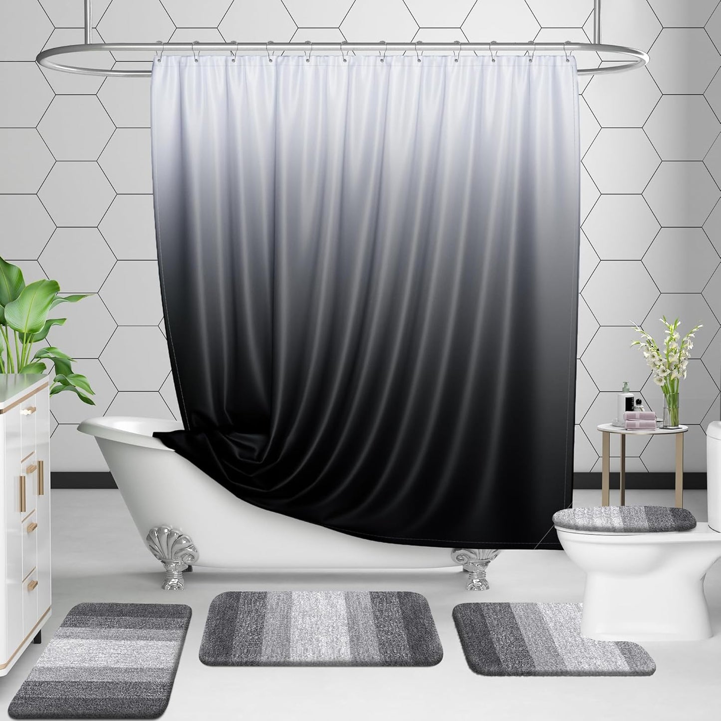 3-Piece Bathroom Rug Set – Soft Shaggy Microfiber Mats with Toilet Contour (Grey)