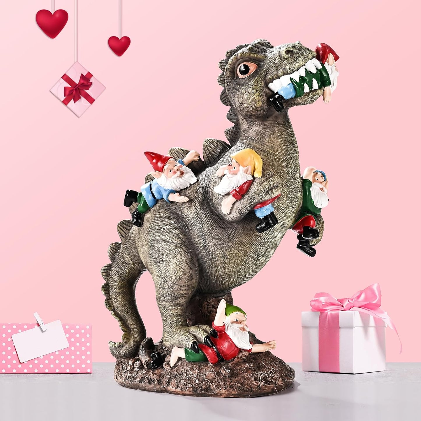 14” Dinosaur Gnome Garden Statue – Funny Yard Decoration for Lawn, Patio, or Outdoor Garden | Housewarming & Gardening Gift for Women