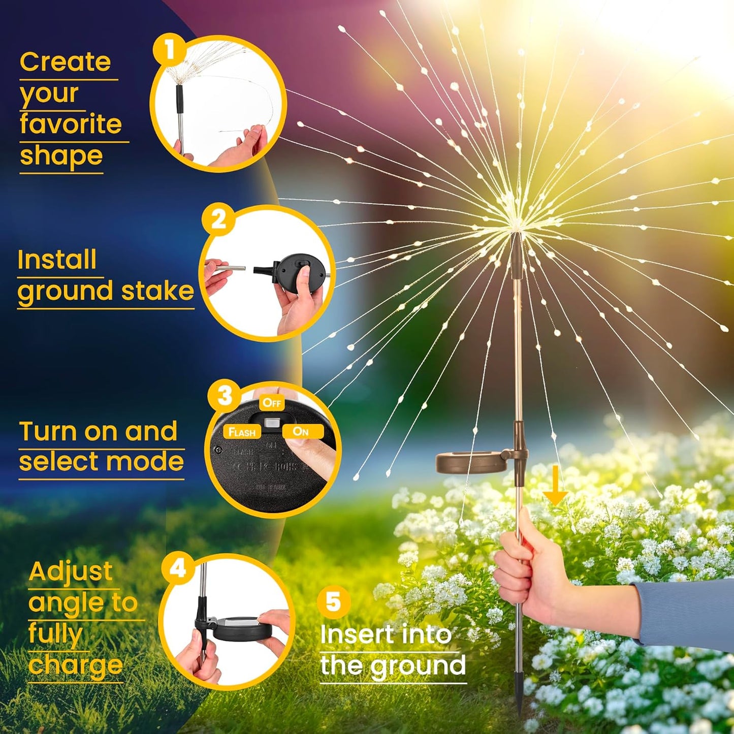 120 LED Solar Garden Lights (2-Pack) – Warm White Outdoor Fairy Lights for Yard, Pathway, Flowerbeds & 4th of July Decor