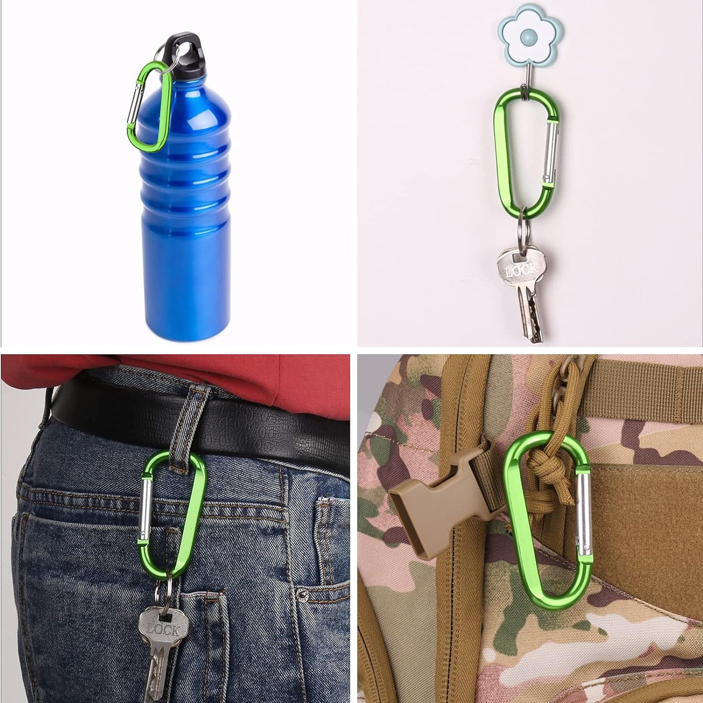 6PCS Black Carabiner Clip Set – 3" Aluminum D-Ring Clips with Keyrings for Keys, Bags, Outdoor Gear
