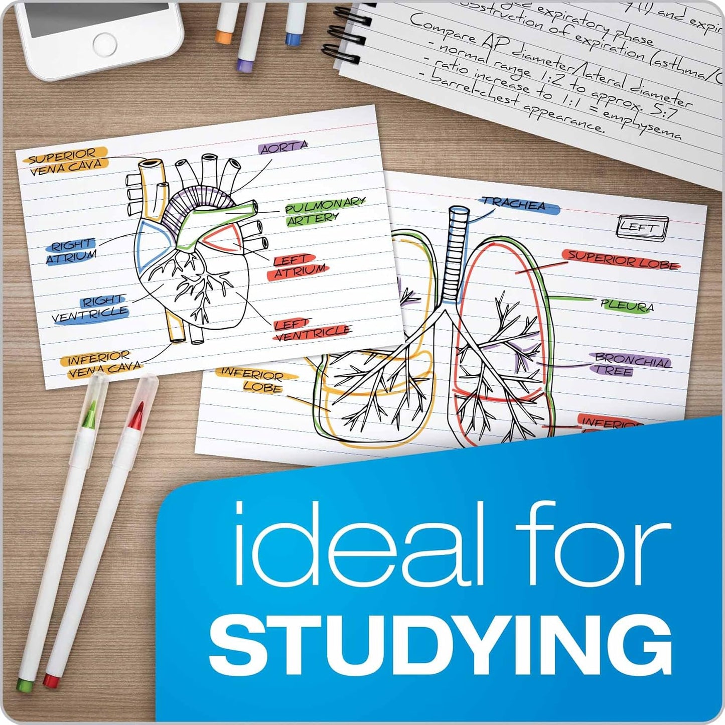 3x5 Ruled Index Cards – 1,000 Pack (10x100) White Writing Cards for Study, Notes & Organization