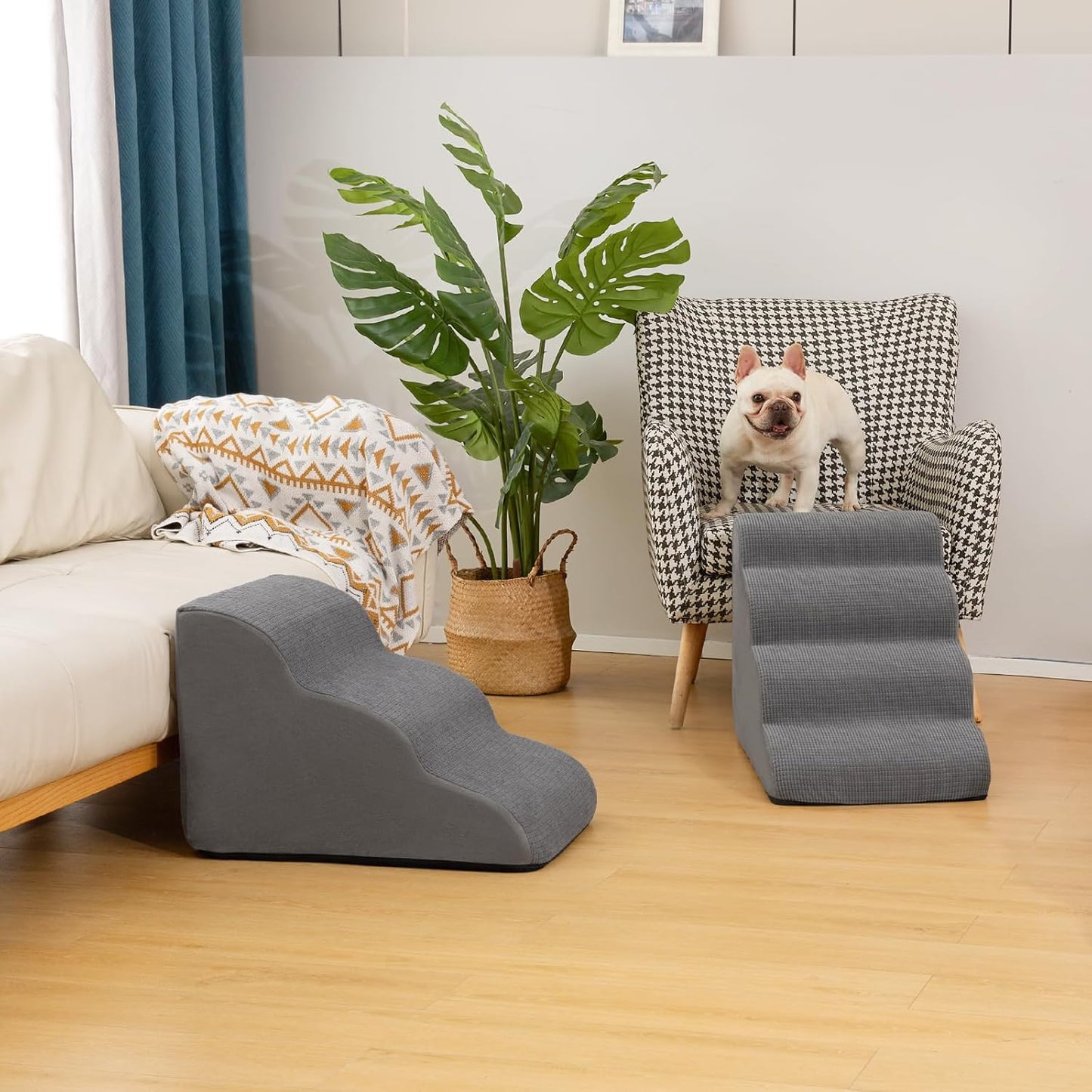 3-Step Pet Ramp & Stairs – Non-Slip Steps for Small Dogs & Cats, 15.7” High (Grey)