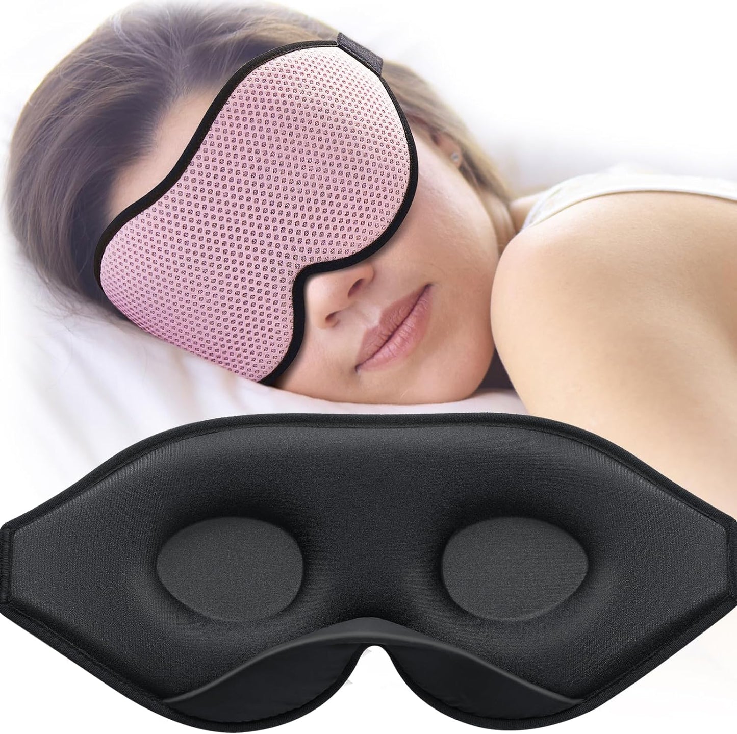 3D Contoured Sleep Mask – 100% Light Blocking Eye Mask for Side Sleepers (Black)
