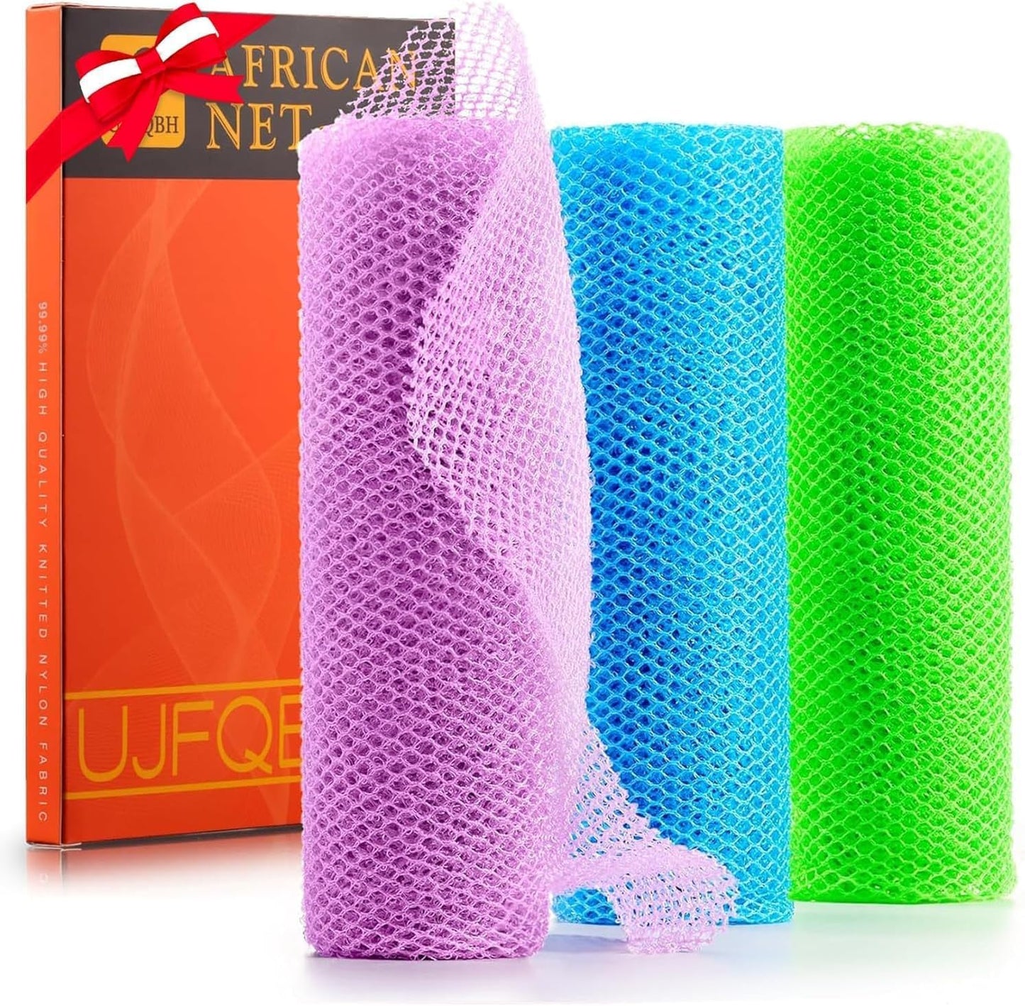 3 Pieces African Bath Sponge African Net Long Net Bath Sponge Exfoliating Shower Body Scrubber Back Scrubber Skin Smoother,Great for Daily Use (Pink,Yellow,Purple)