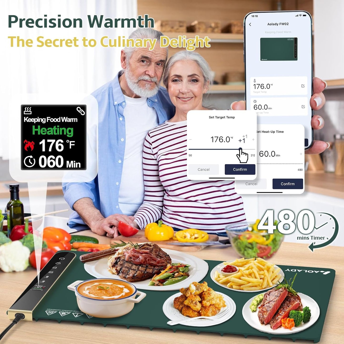 App-Controlled Warming Mat for Food – Portable Buffet Tray & Party Food Warmer