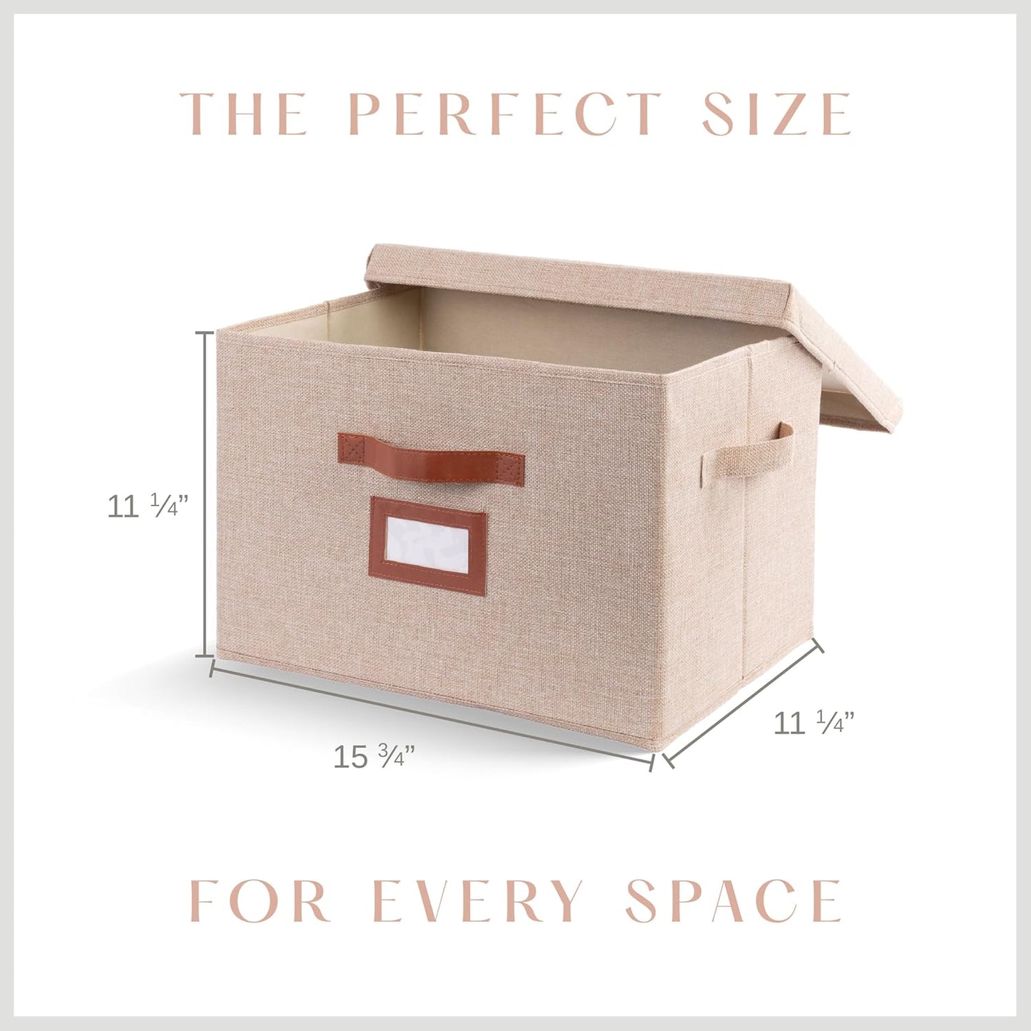 3-Pack Large Fabric Storage Boxes with Lids – Decorative Foldable Bins with Label Holder & Faux Handles (Oatmeal)
