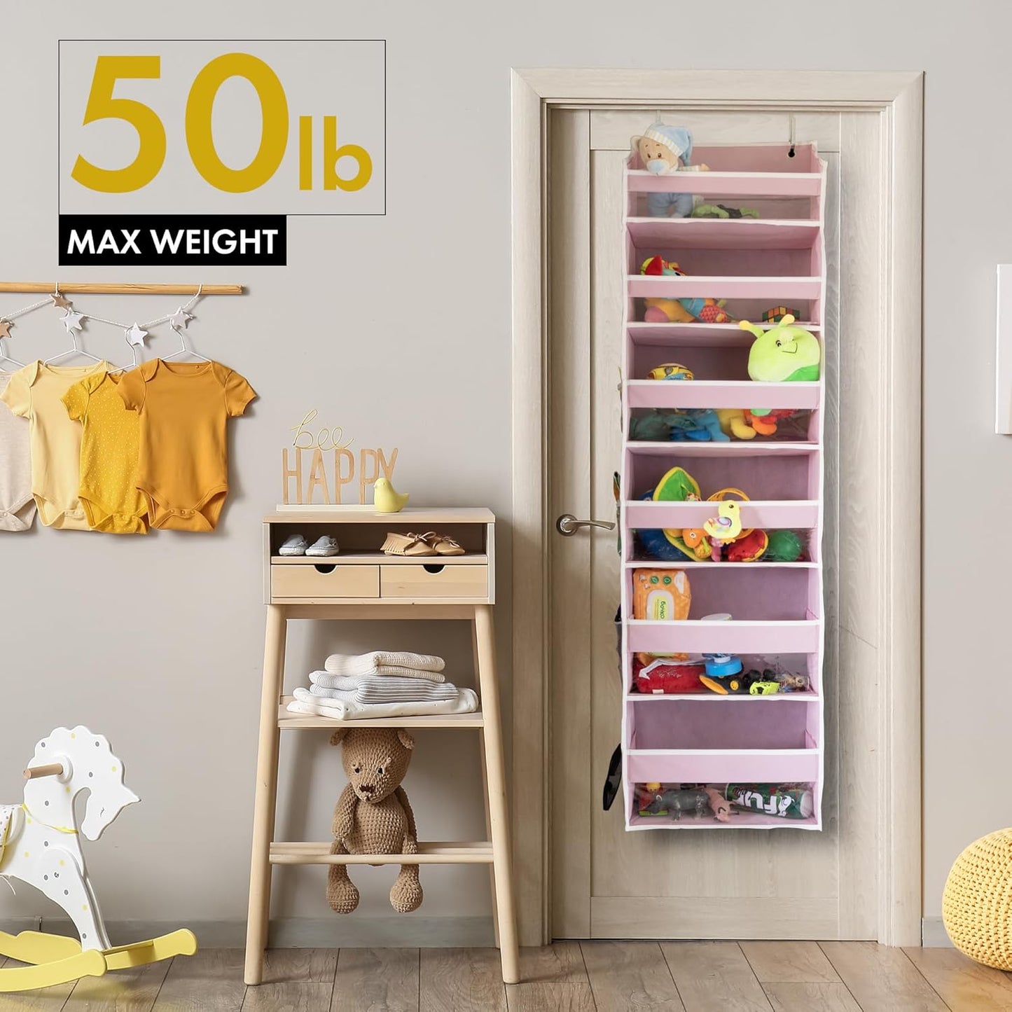 Over-the-Door Hanging Organizer – 6 Large + 12 Side Pocket Storage in Ivory (55” x 14”)