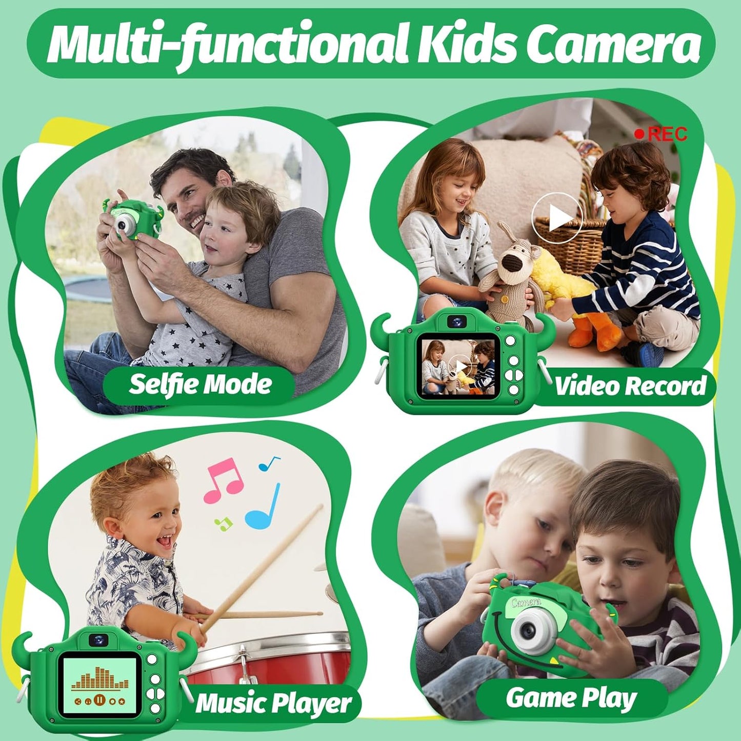 Kids Digital Camera with Cartoon Cover – Toy Camcorder for Ages 3–8 (32GB Card Included)