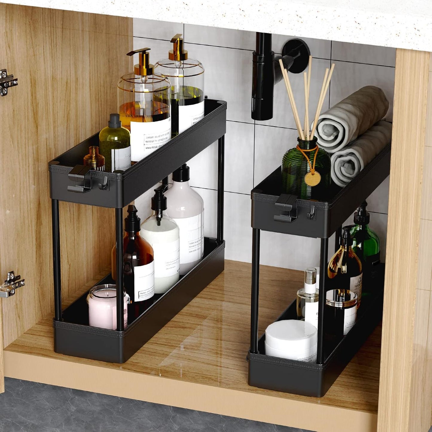 Slim Rolling Storage Cart 4 Tier Organizer Mobile Shelving Unit Utility Cart Tower Rack for Kitchen Bathroom Laundry Narrow Places, Black