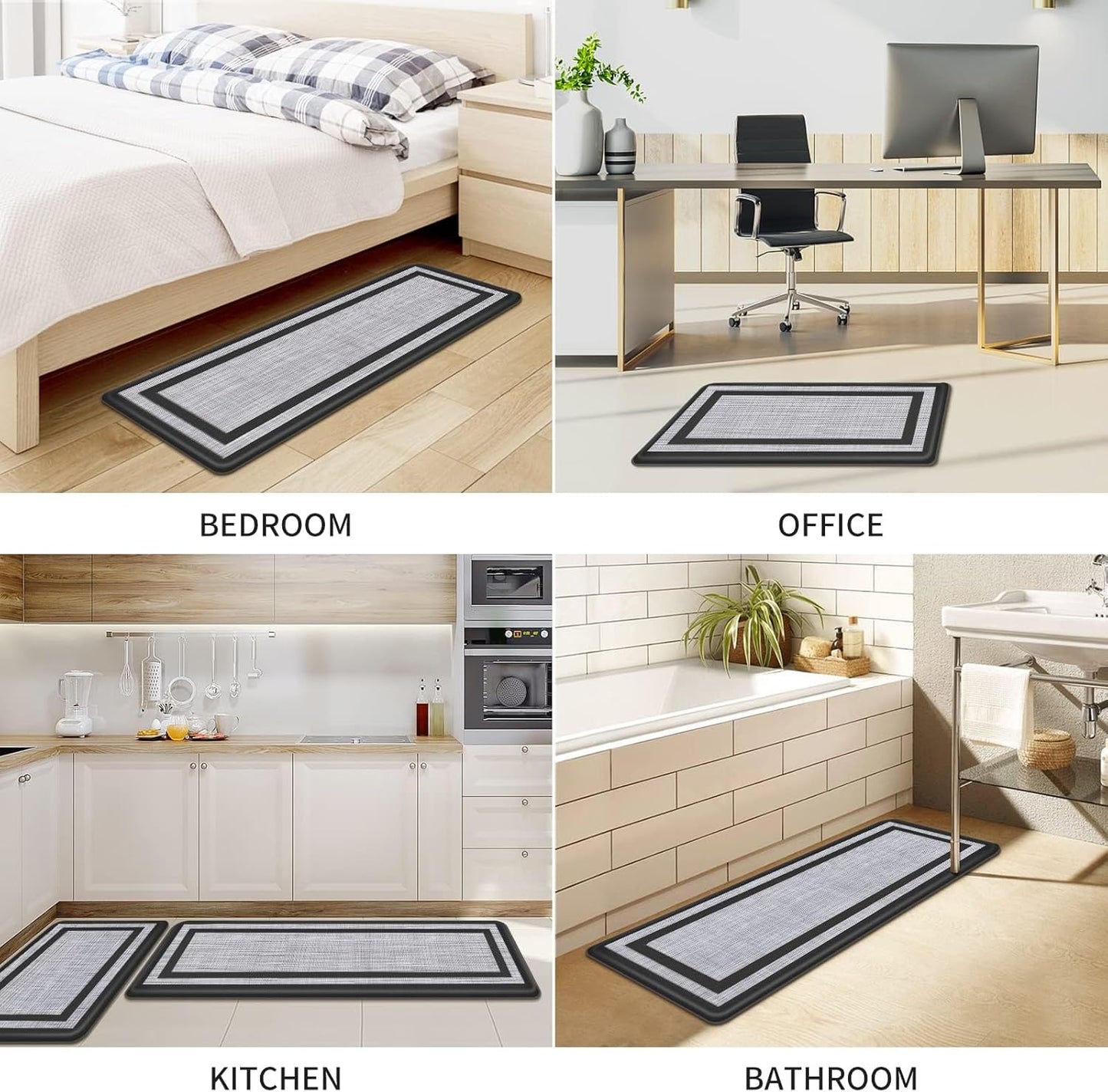 2-Piece Anti-Fatigue Cushioned Kitchen Mat Set – Waterproof, Non-Slip Ergonomic Floor Rugs (Black & Gray)