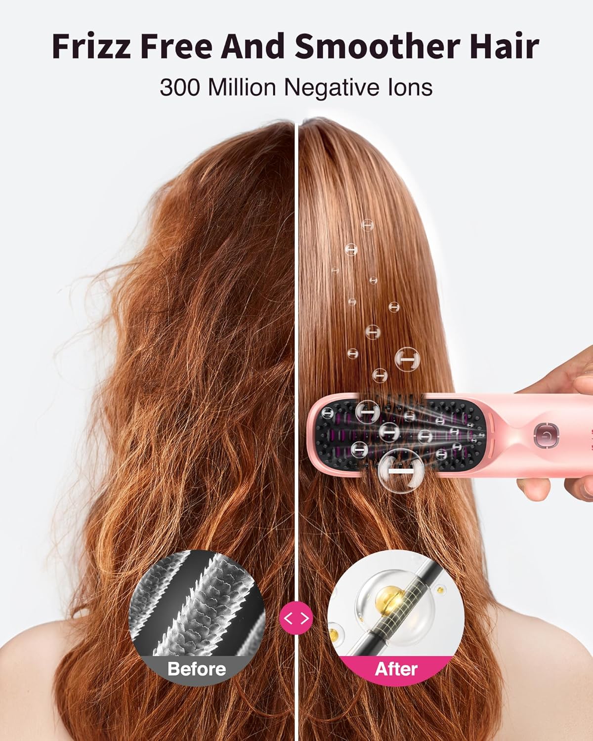 Cordless Ionic Hair Straightener Brush – 10,000mAh Portable Travel Styling Tool