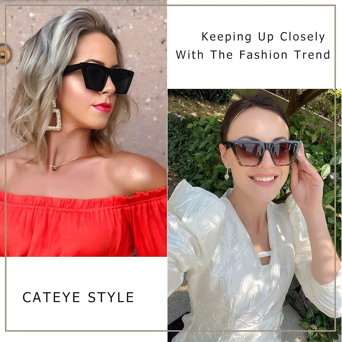 Vintage Square Cat Eye Sunglasses Women Trendy Cateye Sunglasses B2473