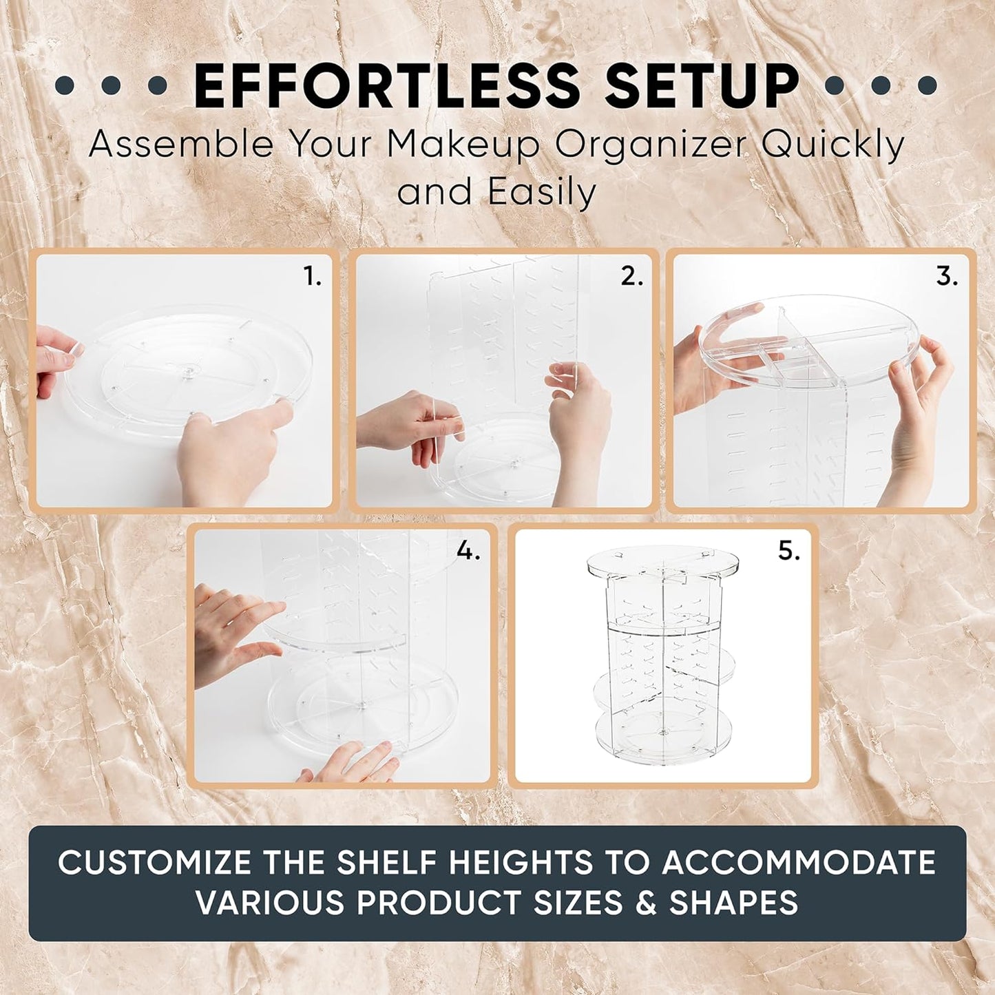 Masirs Rotating Makeup Organizer – Clear 360° Spinning Cosmetic Storage with Adjustable Shelves