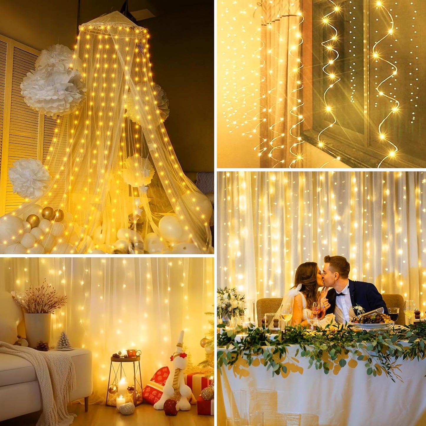 300 LED Curtain Fairy Lights – USB Powered Dimmable String Lights with Remote & Timer, 8 Modes, Warm White for Wall, Party & Holiday Décor