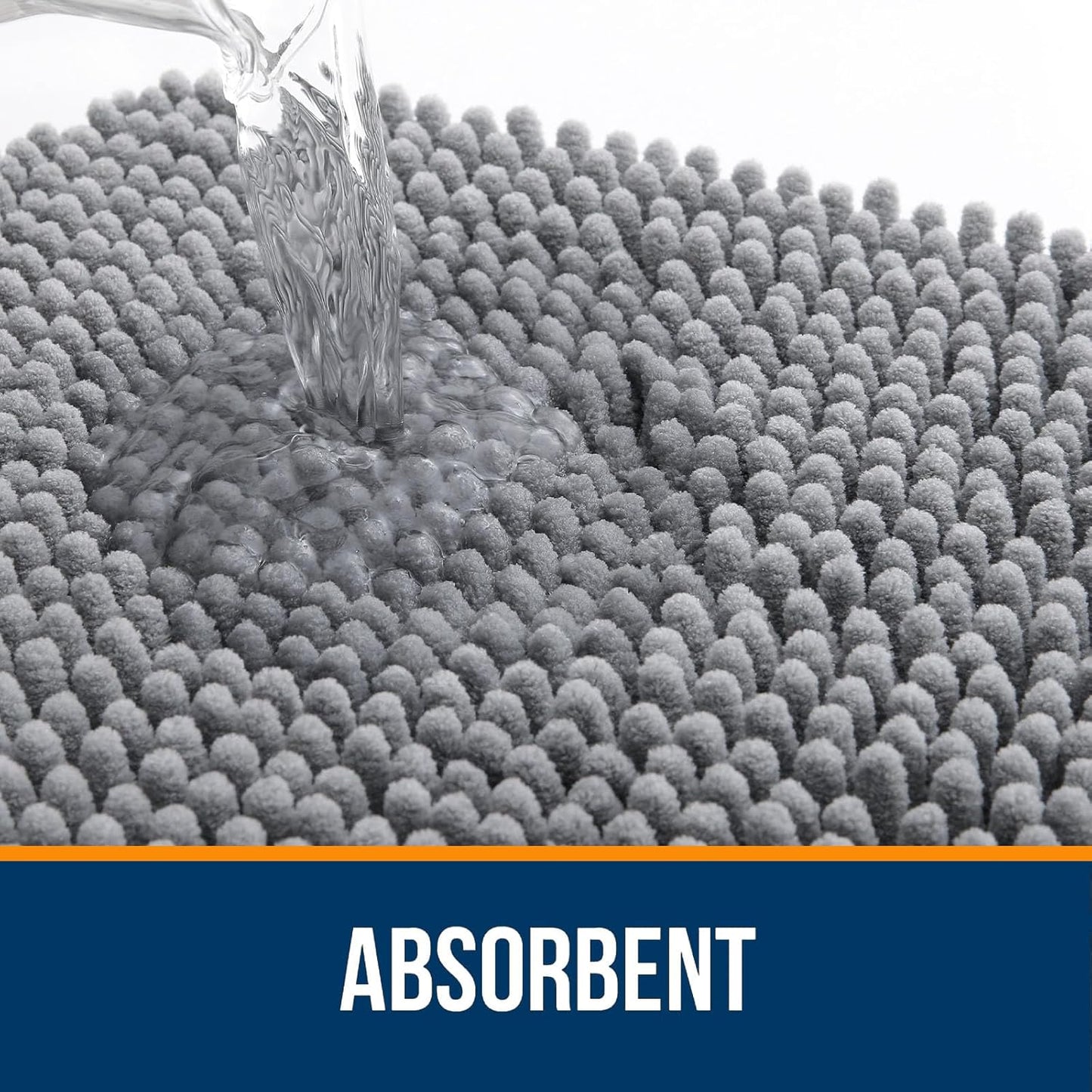 Chenille Bath Rug 30x20 – Extra Soft Quick-Dry Bathroom Mat with Rubber Backing (Grey)