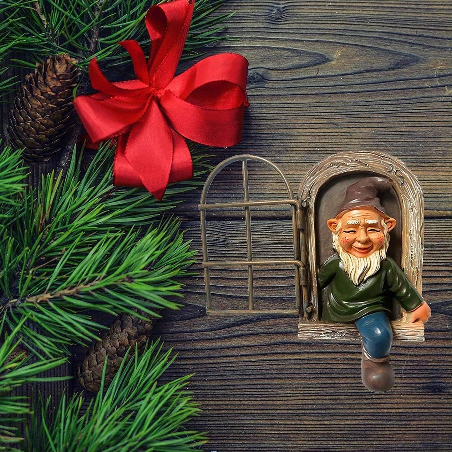 5.7" Funny Garden Gnome Tree Hugger – Whimsical Hanging Elf Peeker for Trees, Resin Outdoor Decoration for Yard, Lawn, Porch, or Patio