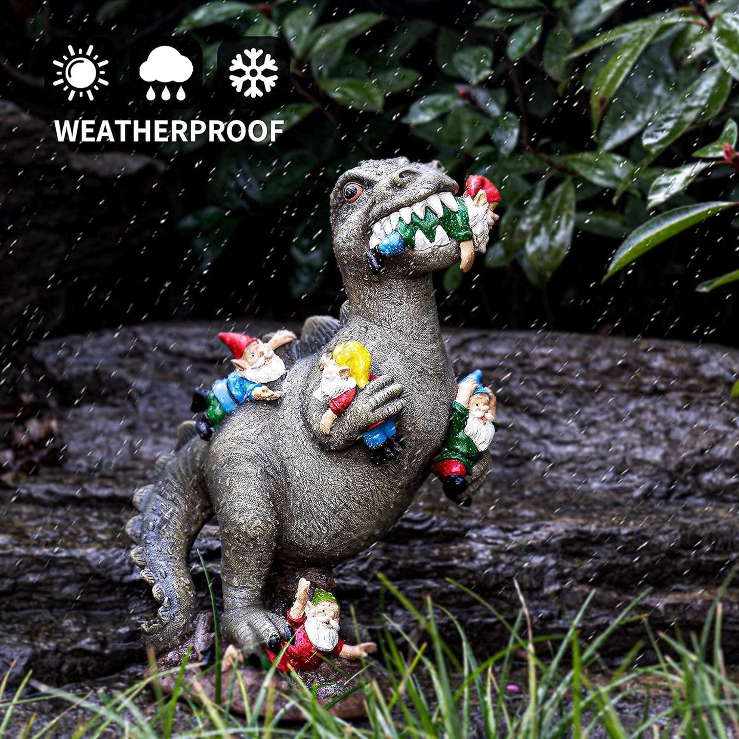 14” Dinosaur Gnome Garden Statue – Funny Yard Decoration for Lawn, Patio, or Outdoor Garden | Housewarming & Gardening Gift for Women