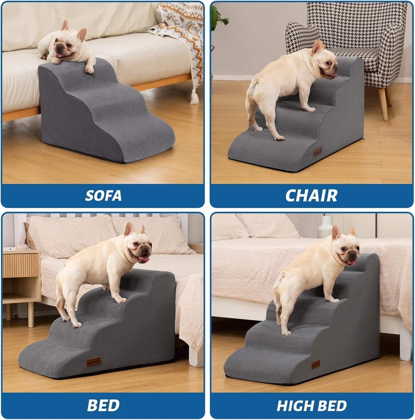 3-Step Pet Ramp & Stairs – Non-Slip Steps for Small Dogs & Cats, 15.7” High (Grey)